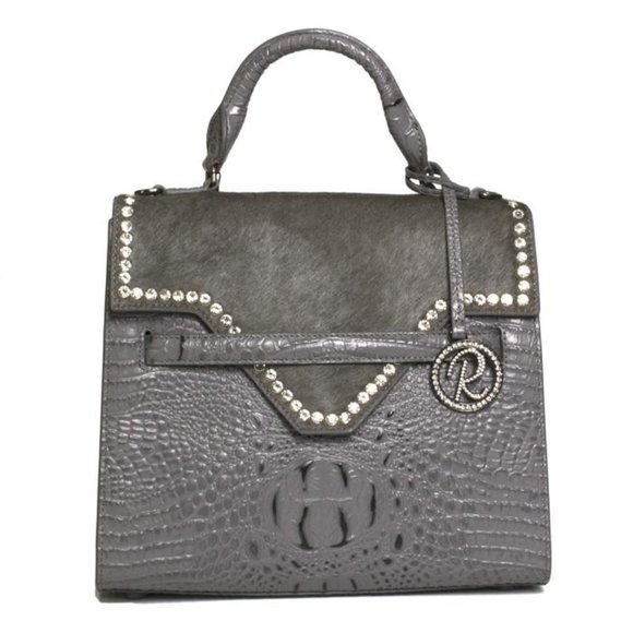 Raviani Grey Croc-Embossed Leather Handbag - Picture 1 of 4